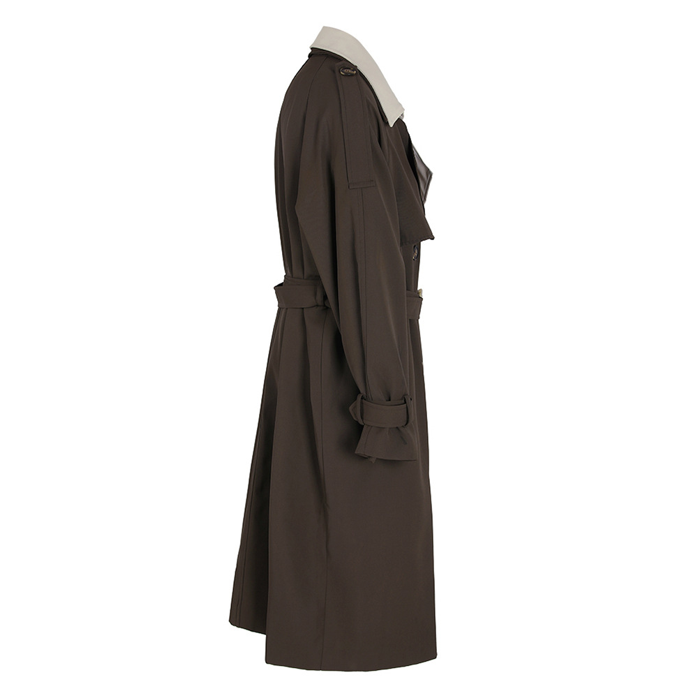 In stock new color matching contrast color profile windbreaker women's trendy Korean style niche design loose mid-length coat_voghion.com