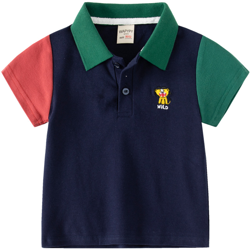 Children's short sleeve T-shirt 2024 new boys POLO shirt baby lapel coat children's clothing color matching casual shirt wholesale
