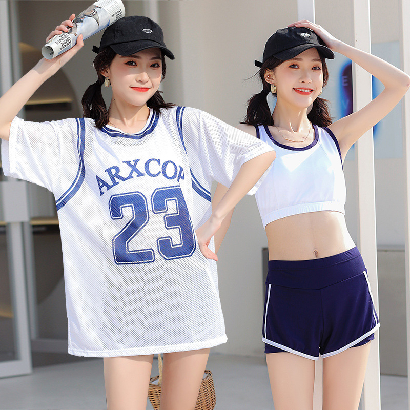 Swimsuit Women's Split Conservative Three-piece Swimsuit Short-sleeved Flesh Covering Body-Slimming Professional Sports Style Student Swimming Suit