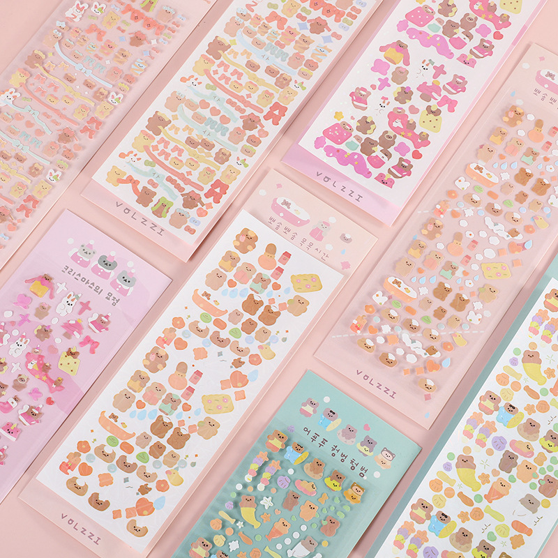 South Korea ins same cute bear stickers love stickers shiny bear stickers DIY material decorative goo card stickers