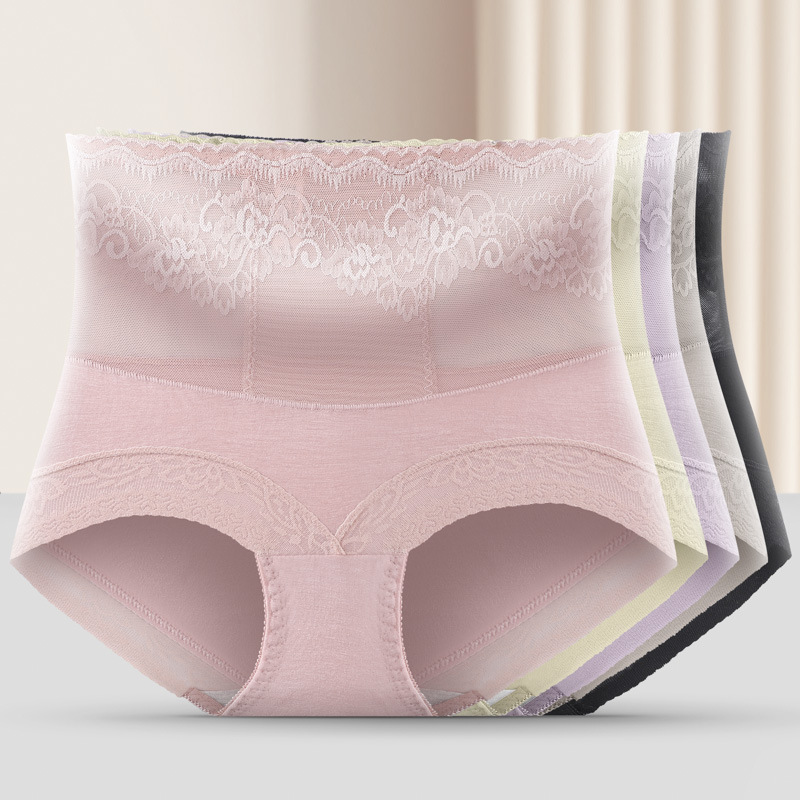 Internet Celebrity Explosive Mid-Waist Underwear Women's Sexy Lace Mesh Abdominal Hip-lifting Traceless Black Briefs Women