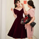 Toast dress bridal wedding engagement dress off-shoulder plus size pregnant women belly covering small wine red evening dress