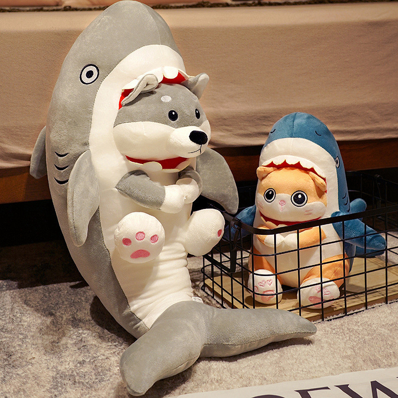 Tiktok Net red cute shark cat doll plush toy pillow shark dog doll for boys and girls funny gift