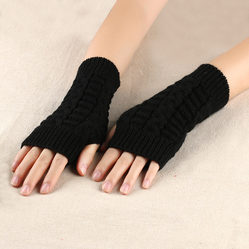 Winter Open Finger gloves Women's Computer Short gloves Warm Lengthened gloves Japanese and Korean Popular Half Finger Wool Flat Mouth gloves_voghion.com