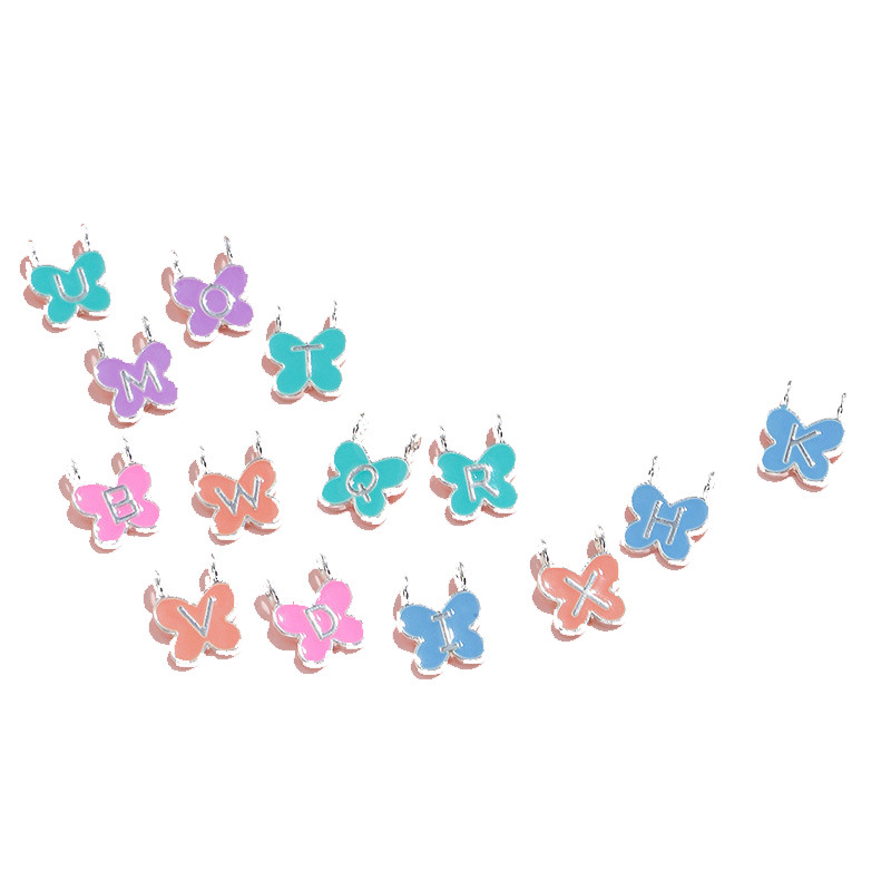 Cross-border hot sale 26 letters butterfly shape alloy letter pendant can be arbitrarily matched with DIY necklace suit in stock