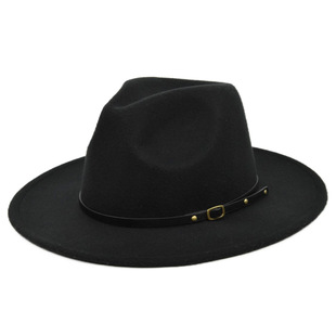 Amazon New woolen hat Jazz hat retro black woolen hat flat brim big brim hat generation hair