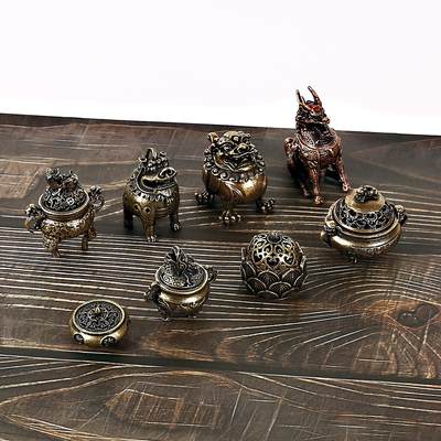 Pure brass old Kirin sandalwood incense burner home crafts ornaments anti-ancient cultural play gifts old bronze wholesale