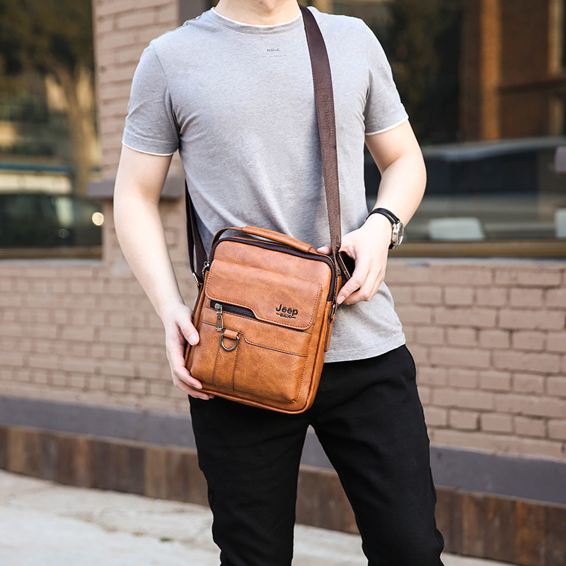 Foreign trade wholesale new men's shoulder bag fashion PU leather retro large capacity casual messenger bag men's handbag
