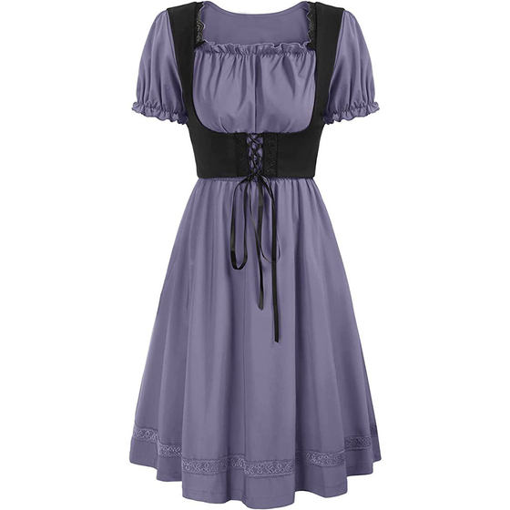 z Amazon Hot Sale Vintage Renaissance Square Collar Short Sleeve dress Victorian Pastoral cosplay Dress