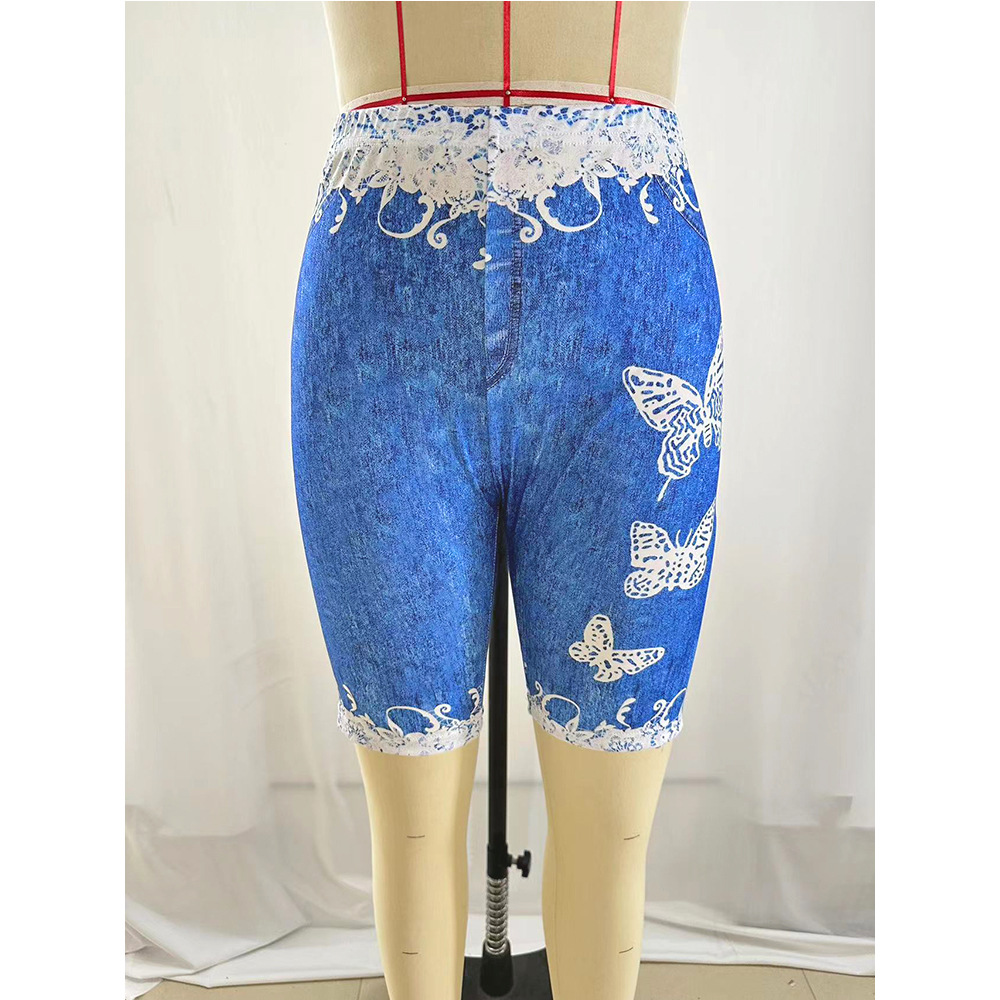 Spot European and American AliExpress Explosions wish Hot Selling Women's Flower Denim Leggings Large Size Sexy Sports Yoga Pants
