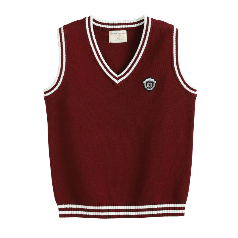 V-Neck Contrast Color Wool Vest Boys' Knitted Vest Sweater Female CUHK Children's School Uniform Kindergarten Garden Uniform Wholesale