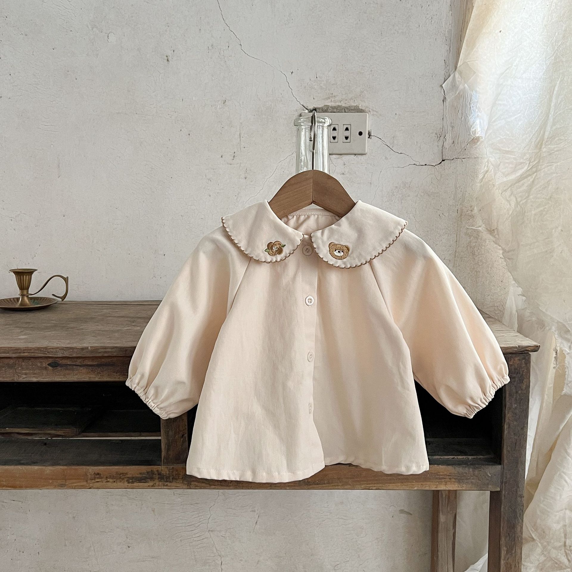 Korean style Spring Children's cotton bear top suspender pants suit ins bow vest sweater cartoon skirt