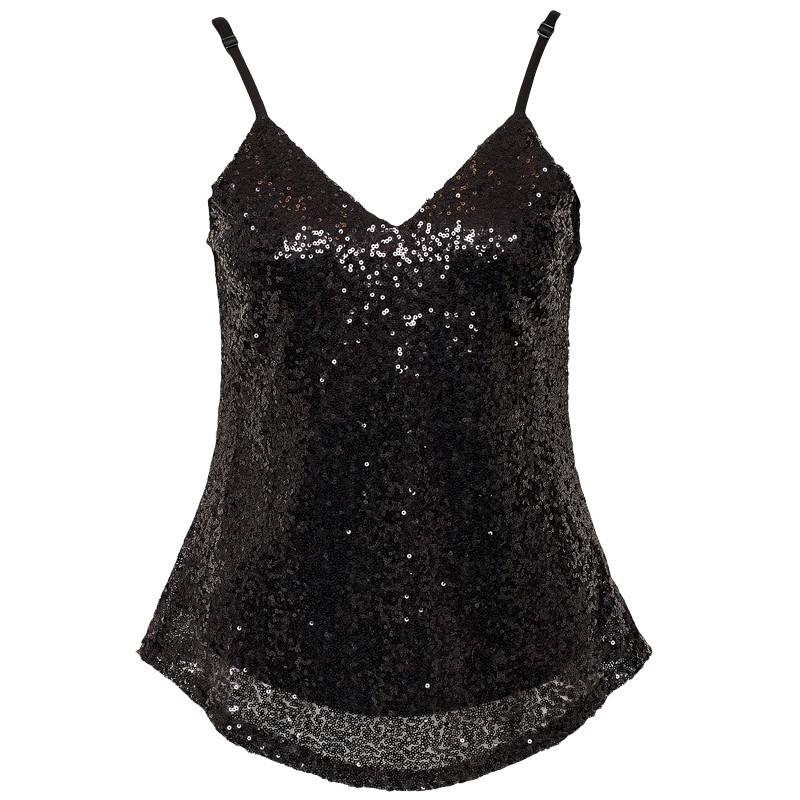 European and American cross-border in stock wholesale sequined backless vest sexy shiny black street hipster sling bottoming shirt
