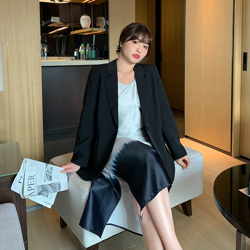 Spring new 200kg fat mm size women's basic multi-color loose slim high suit jacket 62173