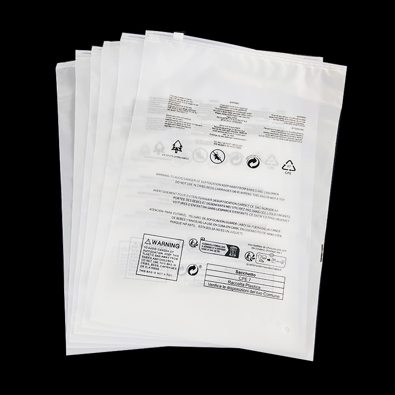 Cross-border pe transparent frosted temu warning warning zipper bag spot self-sealing bag plastic clothing packaging bag
