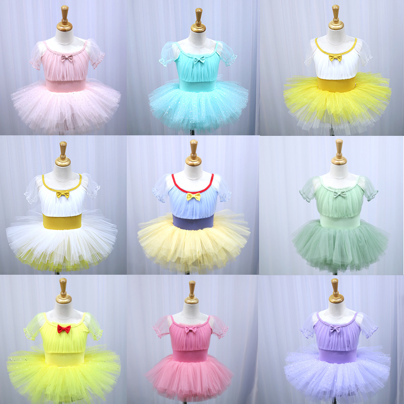 Children's dance clothes summer short-sleeved Snow White dancing skirt girls' Children's Children's Day performance costume ballet skirt practice clothes