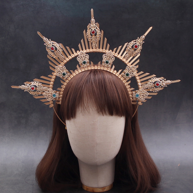 Cross-border Amazon Our Lady Goddess Halo Hair Band Headwear Funny Exaggerated Crown Halloween Witch Dress Up Hair Accessories