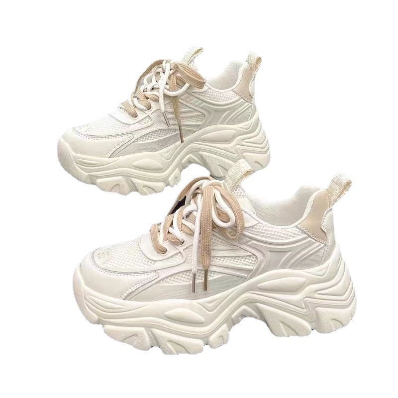 Clunky shoes for women 2023 autumn and winter New style muffin single-layer shoes fashionable thick sole hidden height increasing casual white shoes