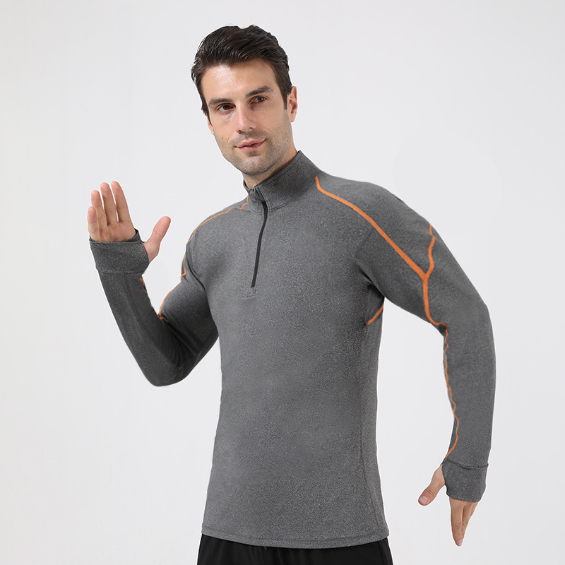 Autumn and Winter half zipper stand collar workout clothes men's PRO sports running training long sleeve high elastic quick-drying tights