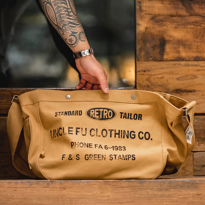 Madden Tooling American Style Retro Large Capacity Crossbody Newsboy Bag Letters Canvas Motorcycle Computer Tote Messenger Bag for Men