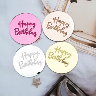 Happy Birthday Cupcake Decoration Round Acrylic Laser Marking logo Gift Pendant Cake Insert