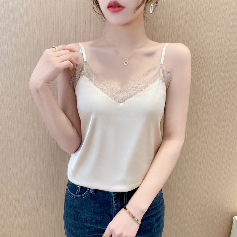 Camisole Women's Inner Vest Summer Girl's Inner Lace Silk Satin Small Camisole Outer Top Base Shirt