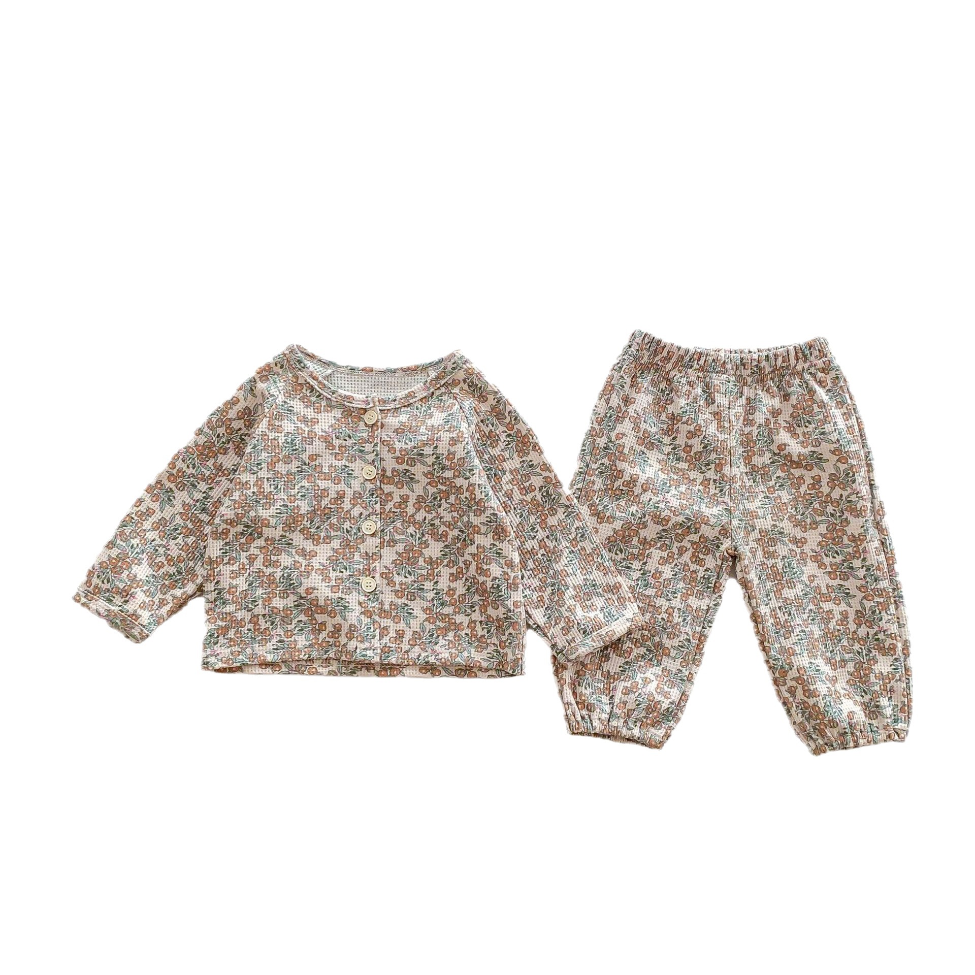 Baby autumn clothes ins South Korea baby home wear internet celebrity long sleeve waffle top pants two-piece suit