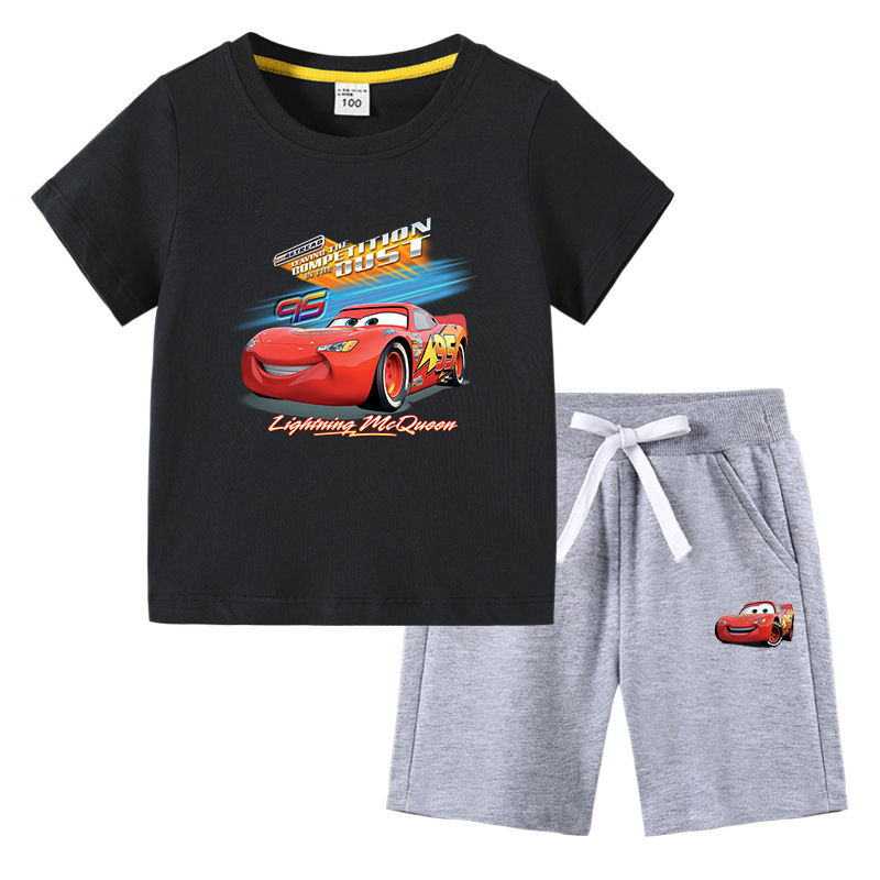 2023 Children's T-shirt Summer New Lightning McQueen Children's Wear ins Korean Cotton Children's Short-sleeved Pants Two-piece Suit