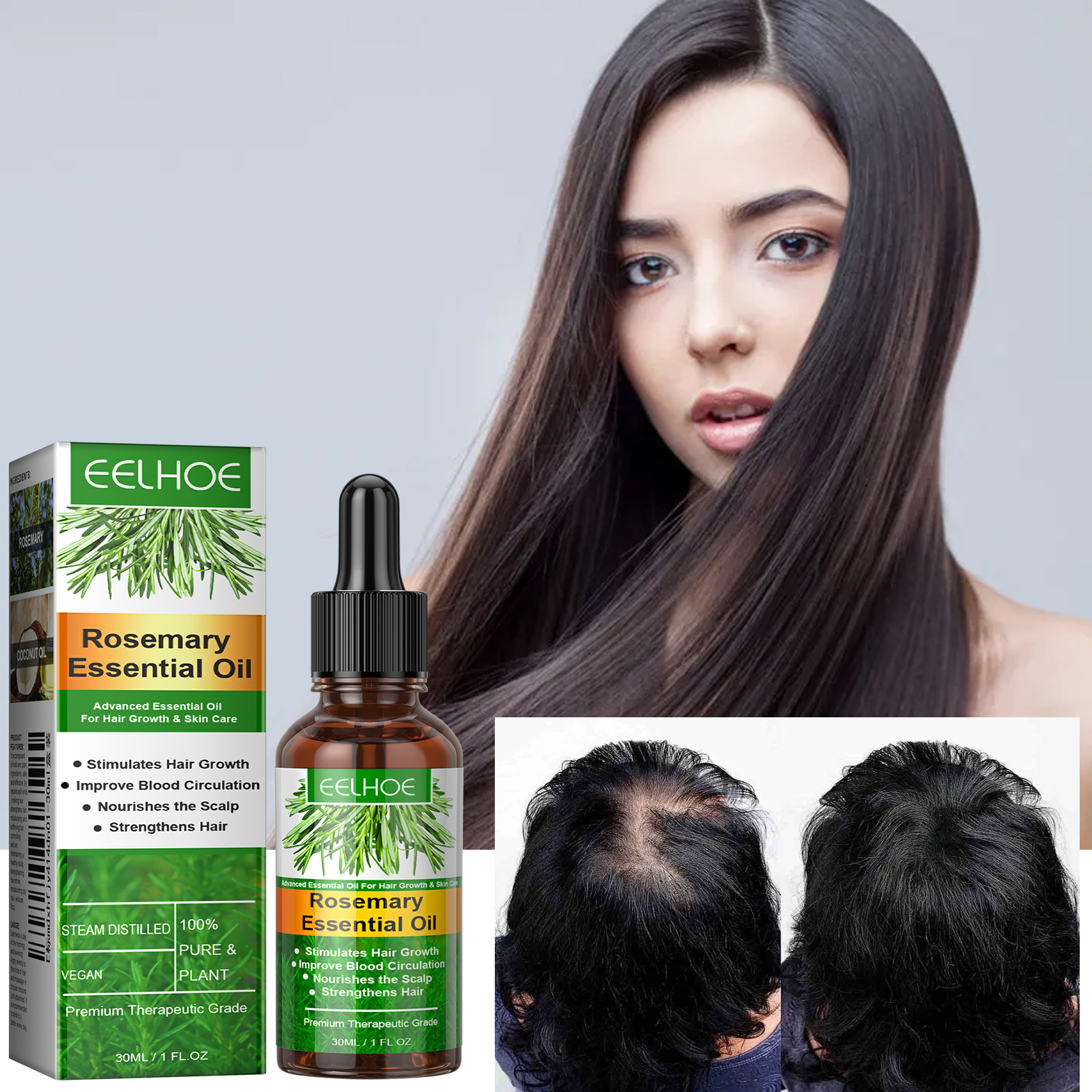 EELHOE Rosemary Hair Care Essential Oil Gentle Care Scalp Soft Gloss Natural Fluffy Hair Care Essential Oil