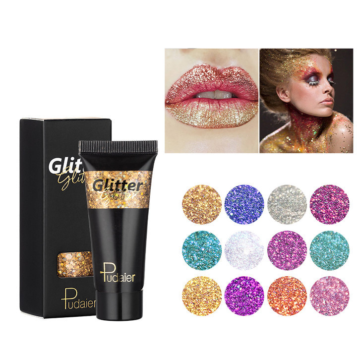 Cross-border makeup Pudaier12 color liquid eye shadow monochrome glitter eye shadow liquid stage makeup face body sequins