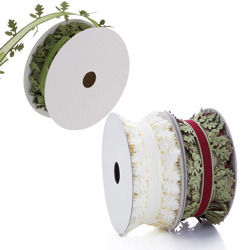 Cross-border gift 4cm lace webbing leaves gift packaging ultrasonic embossing leaves ribbon spot wholesale