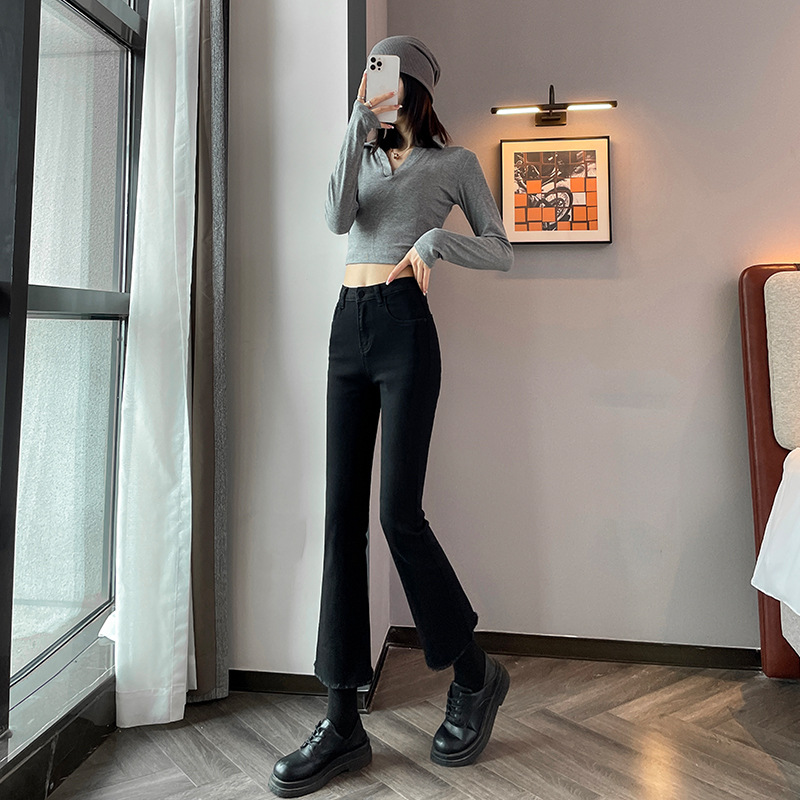 Light Blue Stretch Jeans Women's 2023 Spring Slim-fit Slimming Cropped Pants for Petite