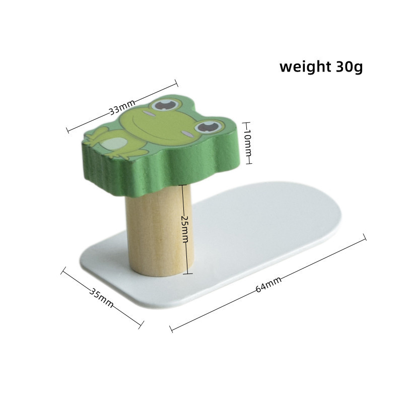 かわいい木製漫画カエル動物粘着フックパンチなし爪粘着接着剤フック収納クリーニングツール/衣類|undefined