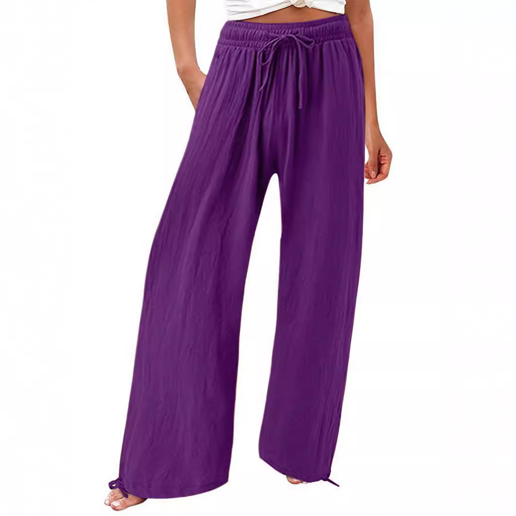 2023 Summer TEMU Amazon European and American Cross-border Women's New Cotton and Linen Wide Leg Beach Pants Casual Pants Women's Loose