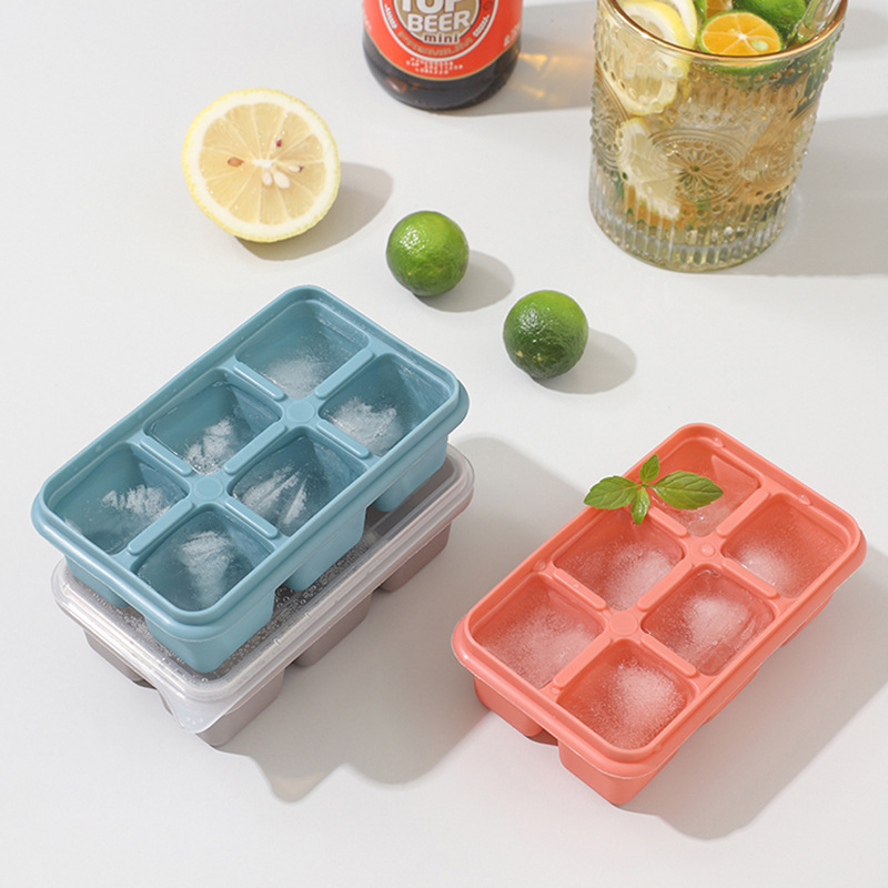 Silicone Ice Tray mold 6-grid ice box household homemade quick freezer creative large ice cube grinding tool with lid