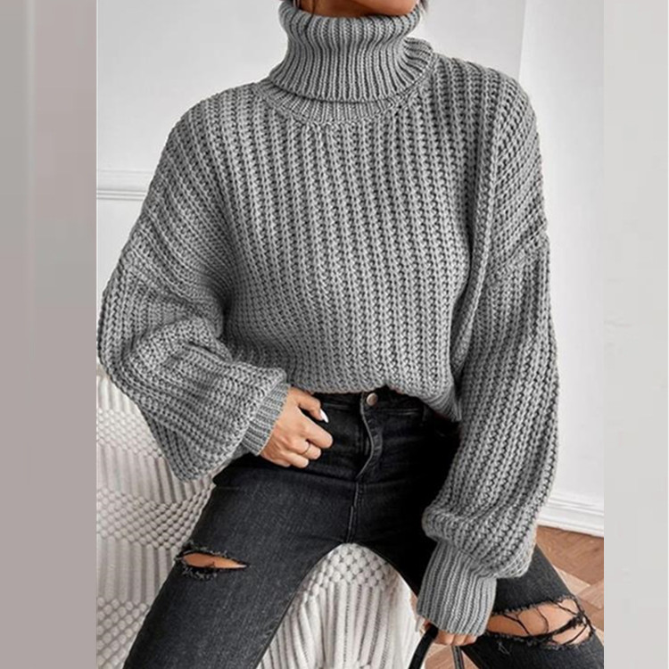 Pull à col roulé en tricot ample à manches longues pour femme, nouvelle mode automne et hiver, commerce extérieur transfrontalier_voghion.com