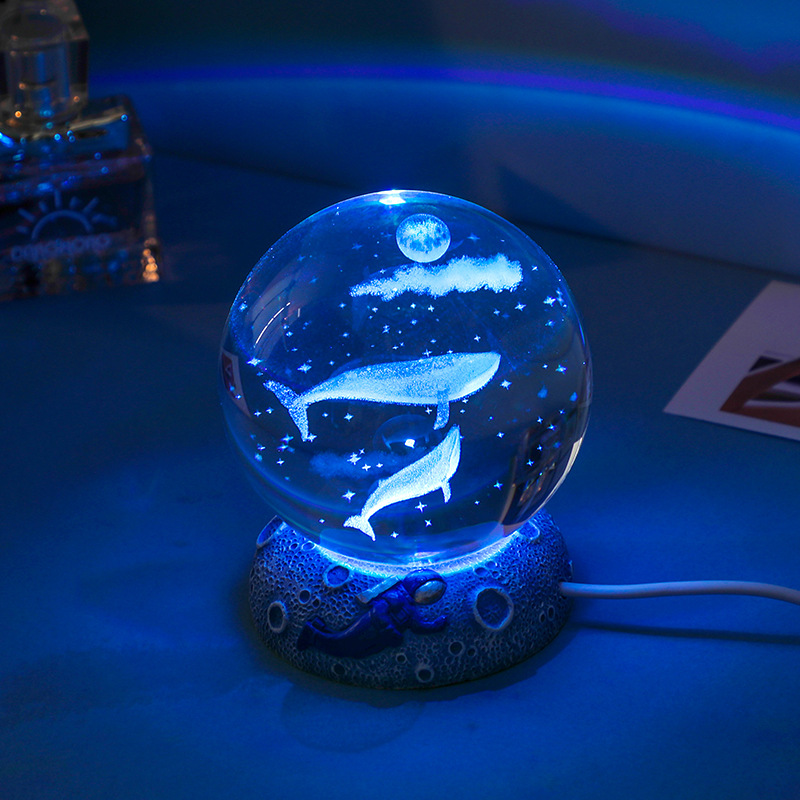 New Crystal Ball Nightlight Luminous Resin Base Glass Crafts Desktop Ornaments 3d Inner Carving Birthday Gift
