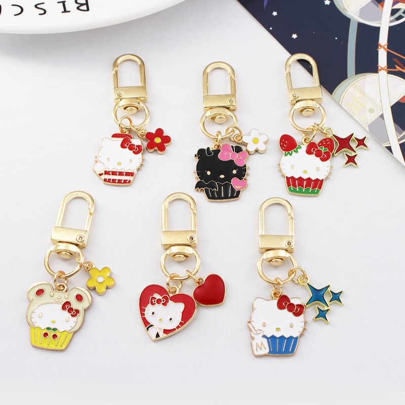 ins Japanese Style Cute Hello Kitty Keychain Cartoon Kt Cat Bag Pendant Auto Car Key Bag Pendant