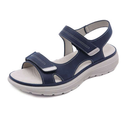 Summer 2024 New Leather Sandals Women's Sports Wind Wedge Lightweight Velcro Large Size Slippers for Women