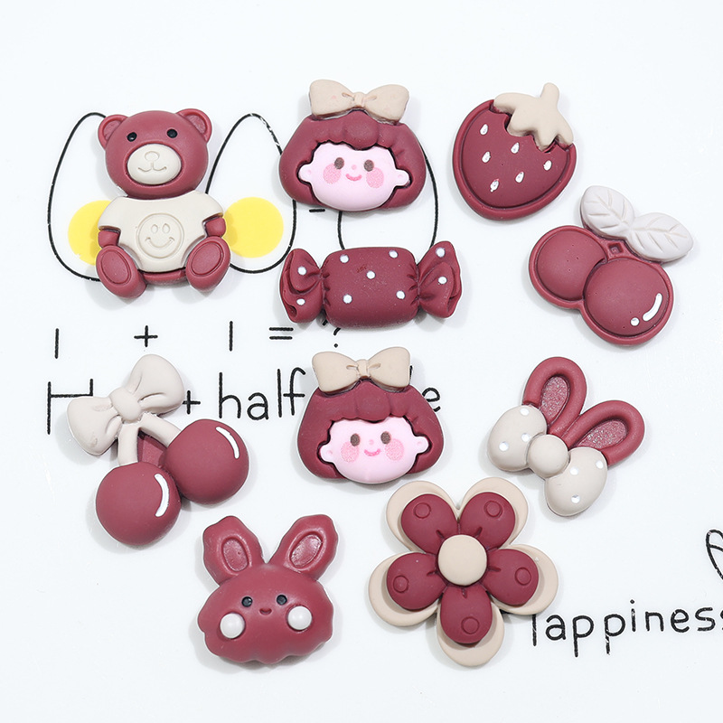 New Wine Red Strawberry Smiley Cherry Girls Bear Rabbit DIY Mobile Phone Case Children's Hair Card Accessories