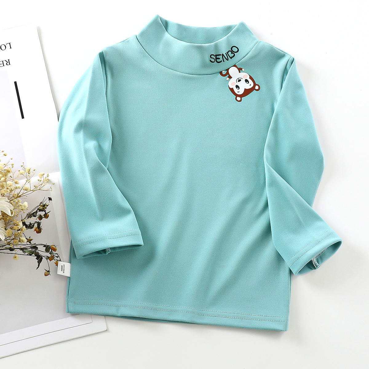Children's Base Shirt Autumn and Winter New Cartoon Middle Collar Single-Piece Autumn Clothes Big Boy's and Boy's Warm Velvet Single Top