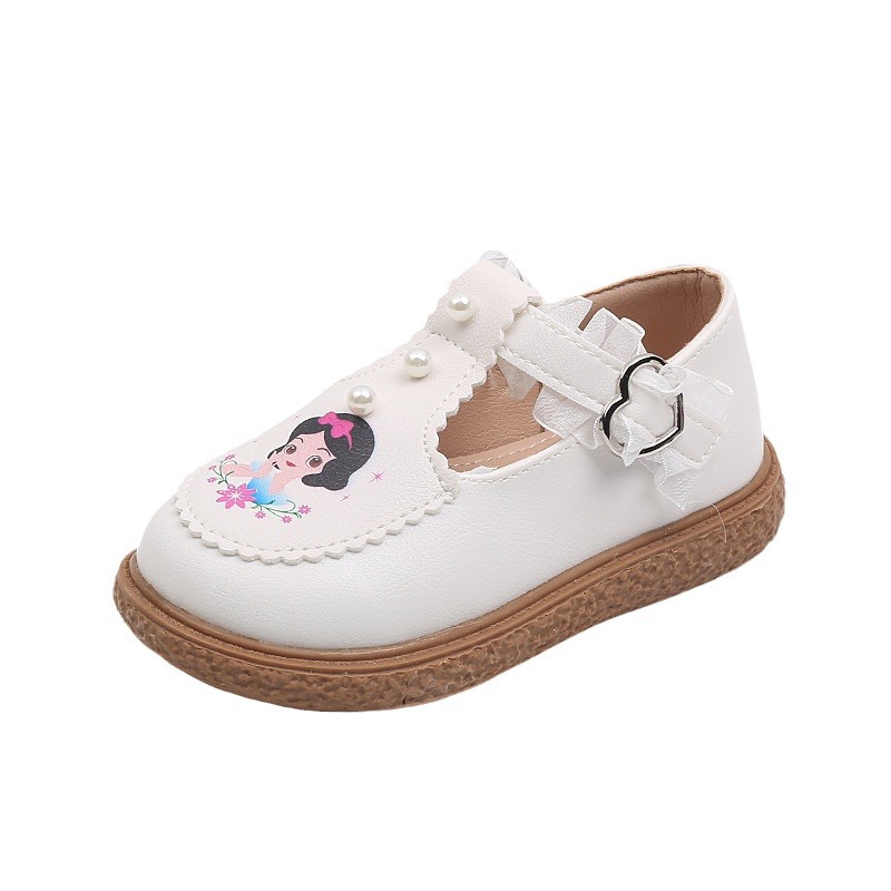 2024 Spring and Autumn New girls' lace leather shoes student soft bottom princess shoes non-slip peas shoes baby toddler shoes