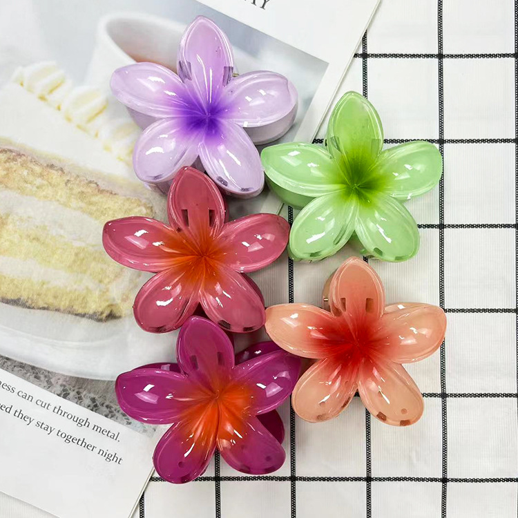Cross-border egg flower gripper gradient candy color Flower Fashion holiday hot sale back head updo shark clip hair accessories_voghion.com
