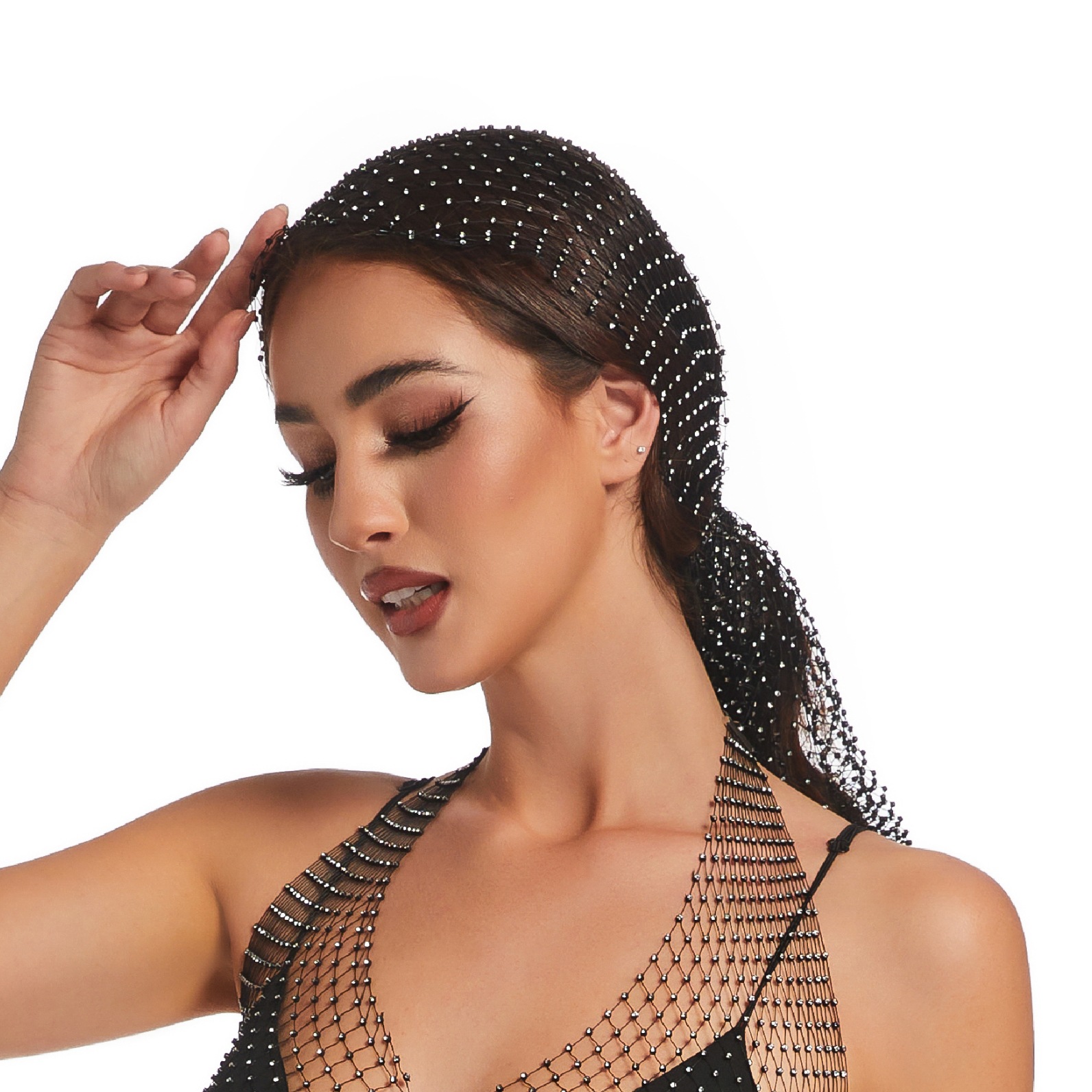 European and American Amazon Explosions Hot Fishing Net Flash Diamond Xiuhe Clothing Headdress Headgear Hair Set Hair Hairdressing Headscarf Accessories Hat