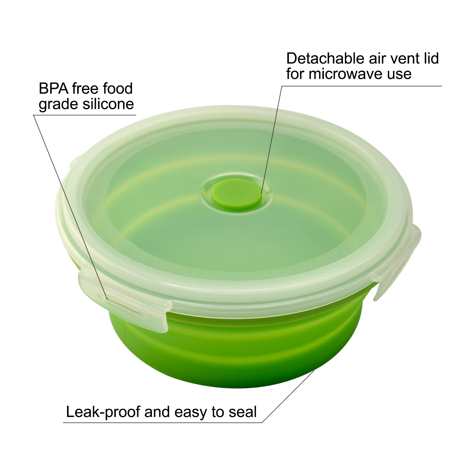 Round Foldable Silicone Lunch Box suit Lunch Box Four-Piece Single Layer Printable LOGO with Sealing Cover