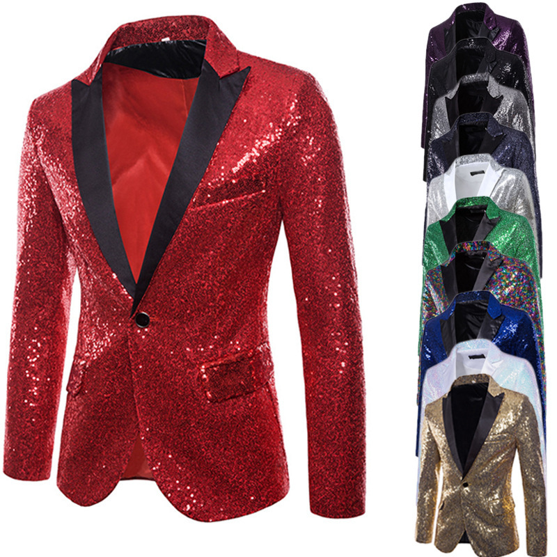 Suit men's foreign trade performance dress sequined European size suit nightclub men's host MC studio European and American men's coat