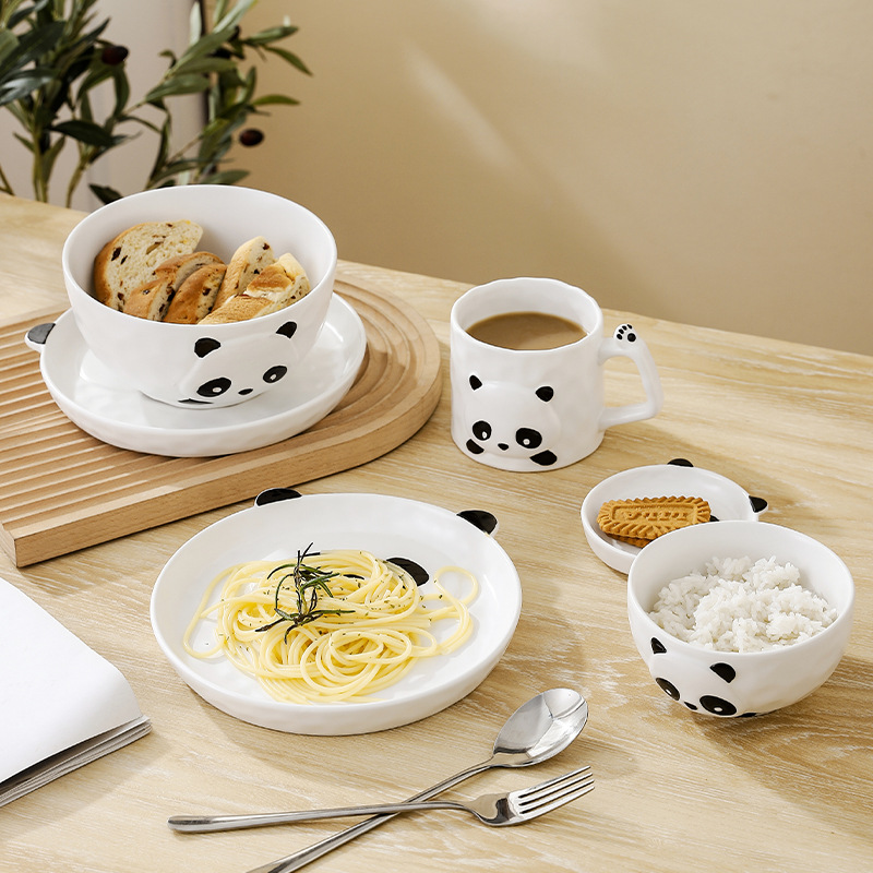 Japanese Style Tableware Set Wholesale Cute Panda Underglaze Color Ceramic Plate High Color Value Household Bowl Dish Plate Dishes