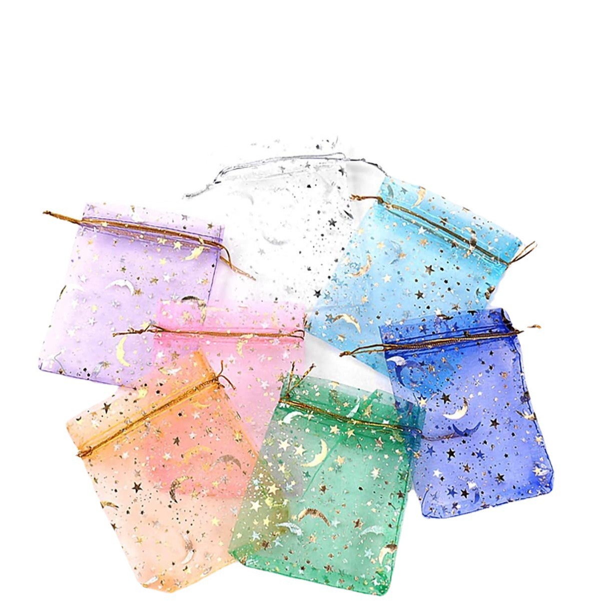 Mesh bag organza bronzing Silver Star Moon Jewelry girdle mouth gift cosmetics drawstring storage packaging bag