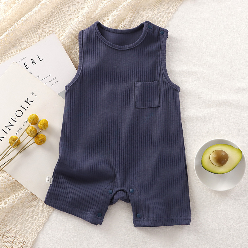 Baby vest romper summer newborn solid color breathable cute cotton jumpsuit newborn shoulder buckle romper
