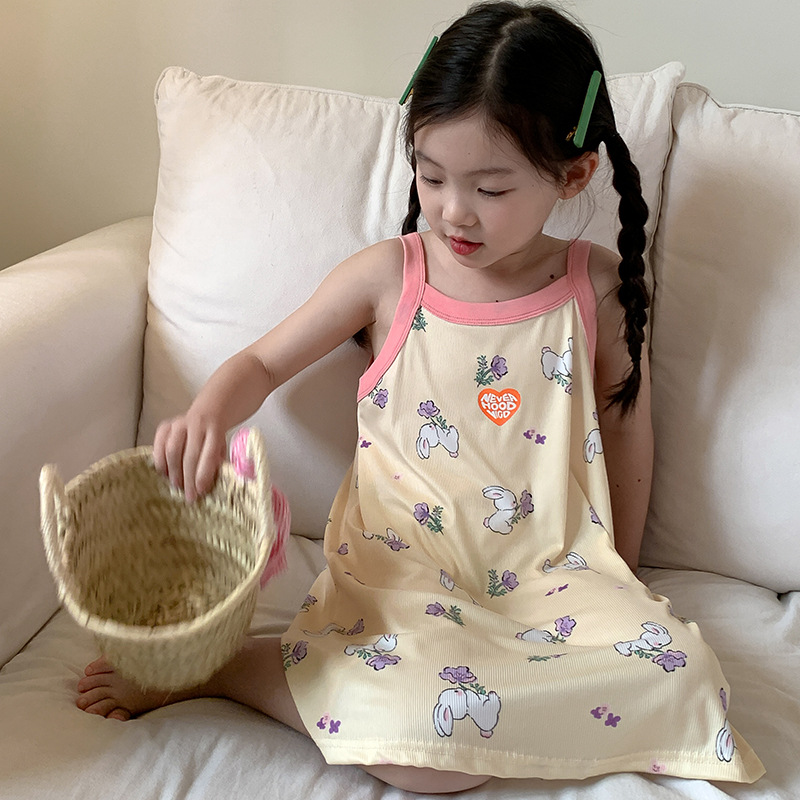 Summer 2024 Girls cute plaid suspender skirt small and medium children floral casual home dress baby Beach Skirt